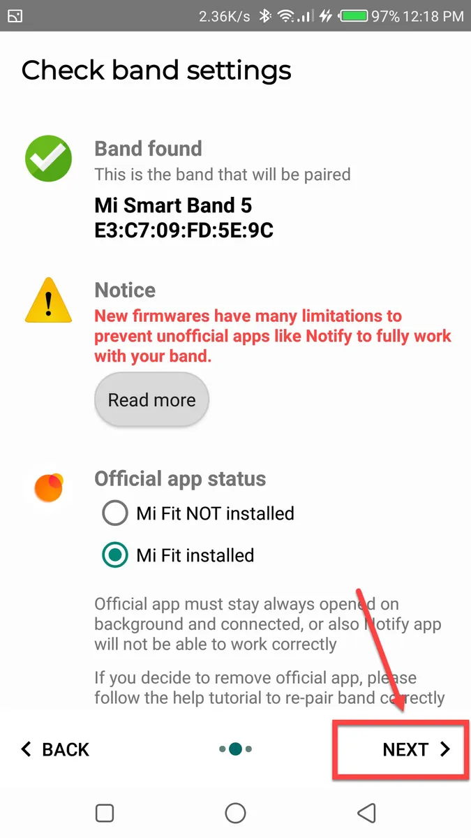 Step 5: Open Notify for Mi Band